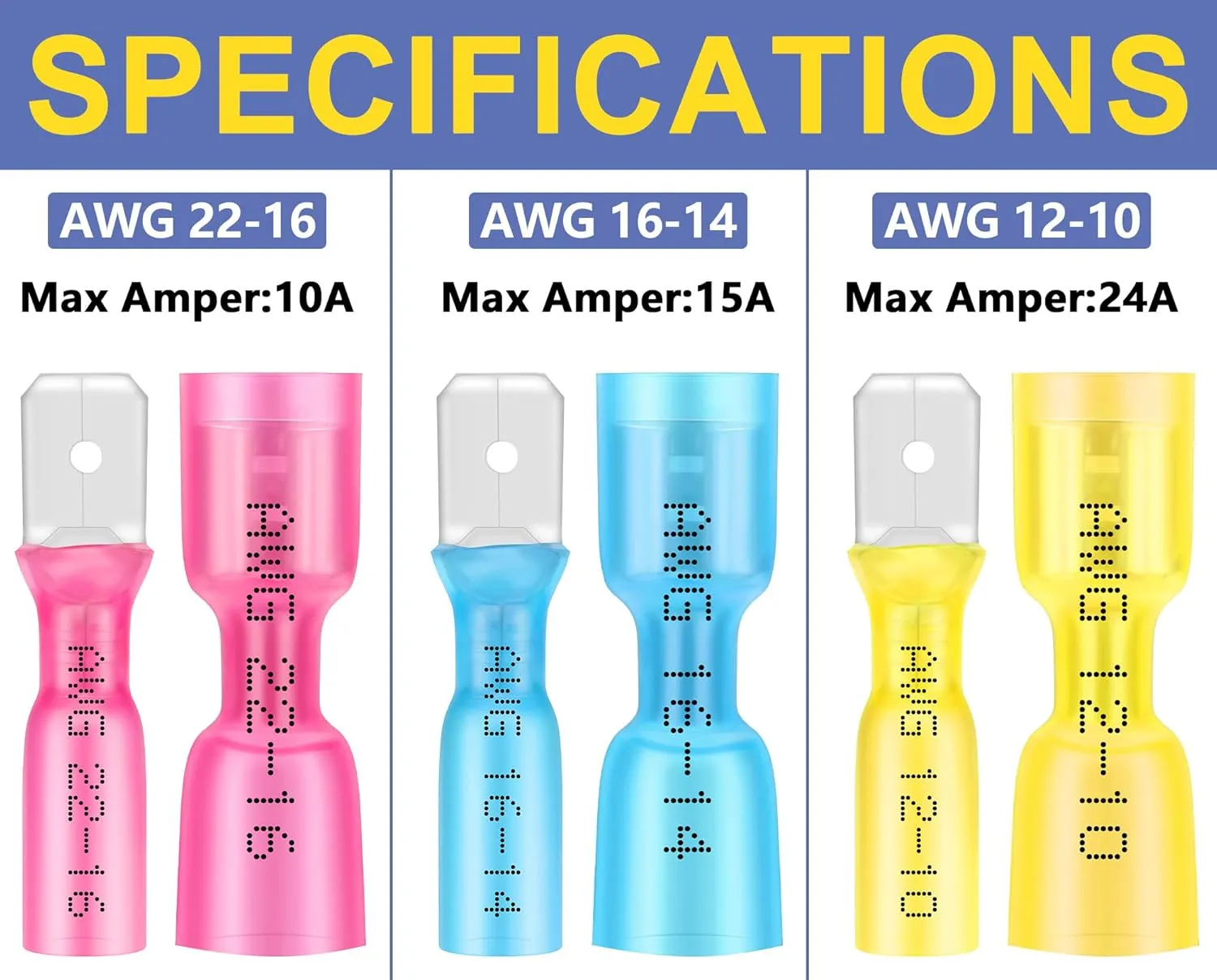 haisstronica 200PCS Blue Heat Shrink Spade Connectors,AWG 16-14 Heat Shrink Spade Terminlas Kit, Speaker Wire Connector, Male and Female Electrical Quick Disconnect Wire Connectors