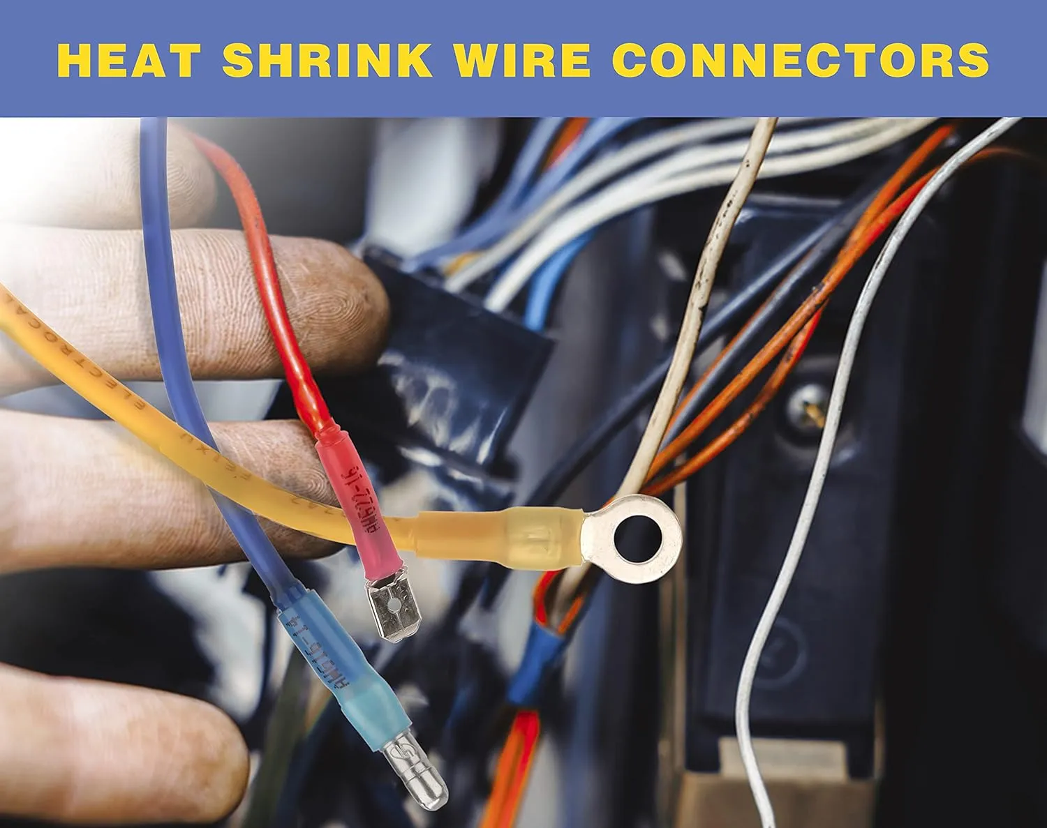 haisstronica 200PCS Blue Heat Shrink Spade Connectors,AWG 16-14 Heat Shrink Spade Terminlas Kit, Speaker Wire Connector, Male and Female Electrical Quick Disconnect Wire Connectors