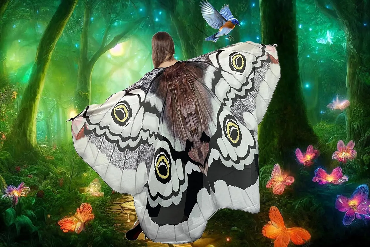 Halloween Butterfly Wings Costume for Women Girls Printed Moth Cape Shawl Wrap Moth Butterfly Cloak