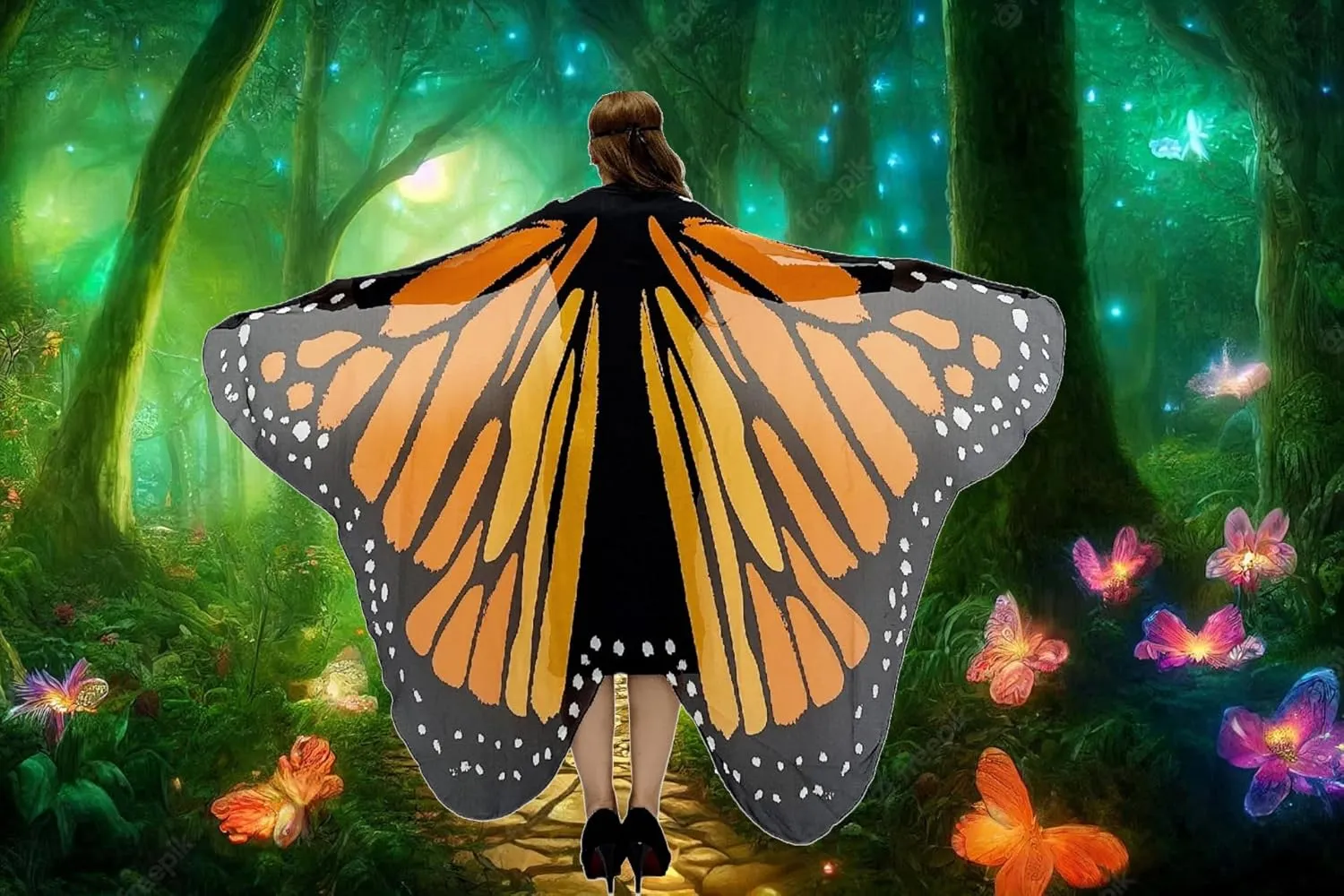 Halloween Butterfly Wings Costume for Women Girls Printed Moth Cape Shawl Wrap Moth Butterfly Cloak