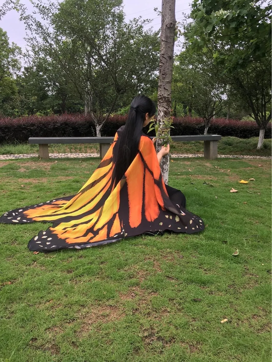 Halloween Butterfly Wings Costume for Women Girls Printed Moth Cape Shawl Wrap Moth Butterfly Cloak