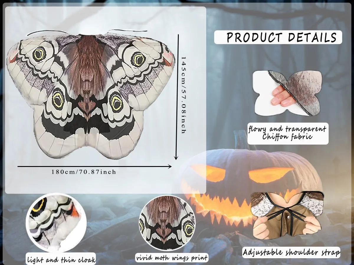 Halloween Butterfly Wings Costume for Women Girls Printed Moth Cape Shawl Wrap Moth Butterfly Cloak