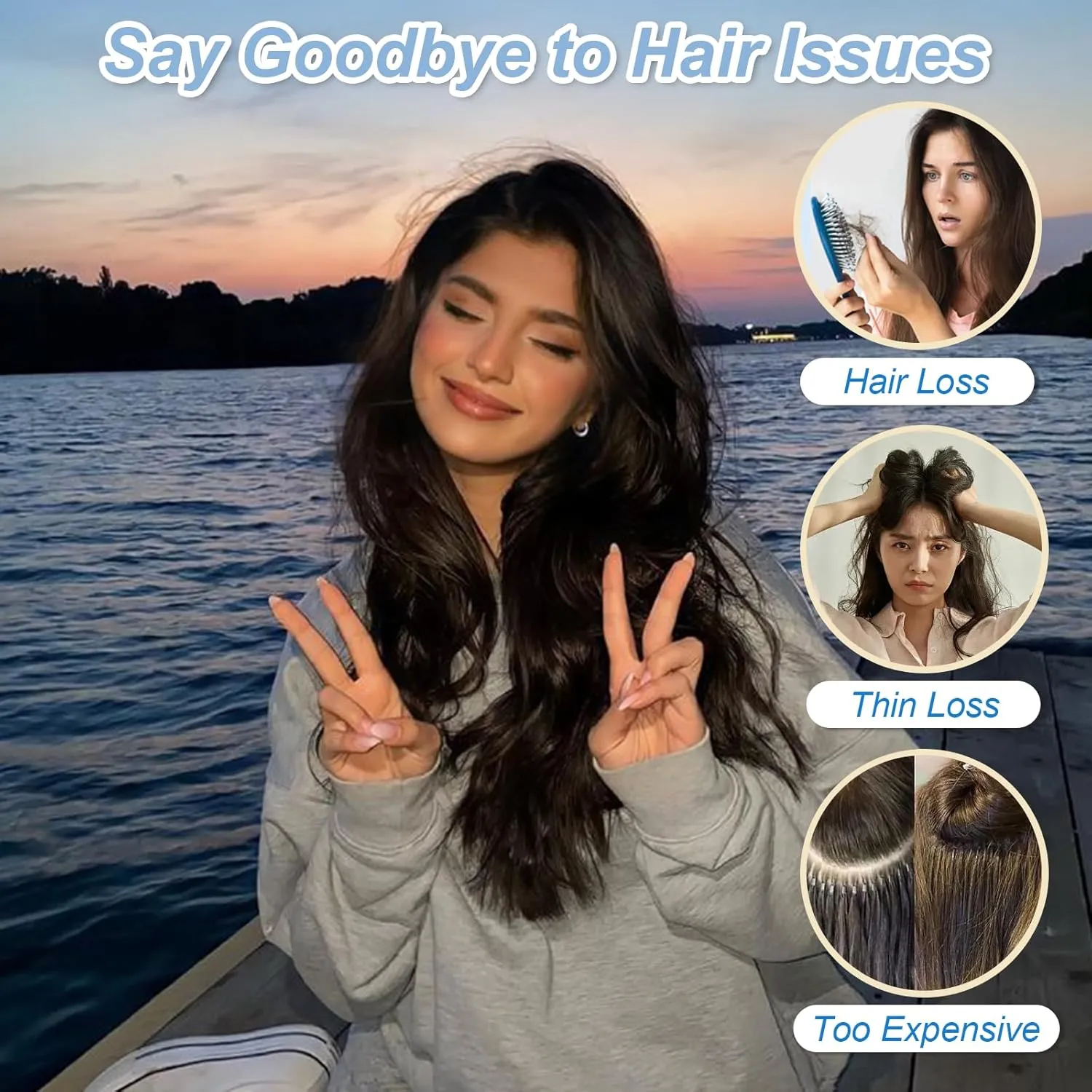 Halo Hair Extensions Invisible Wire long Wavy Synthetic Hairpiece with 4 Secure Clips for Women 20 Inch Black Clip in Hair Extensions