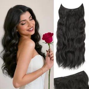 Halo Hair Extensions Invisible Wire long Wavy Synthetic Hairpiece with 4 Secure Clips for Women 20 Inch Black Clip in Hair Extensions