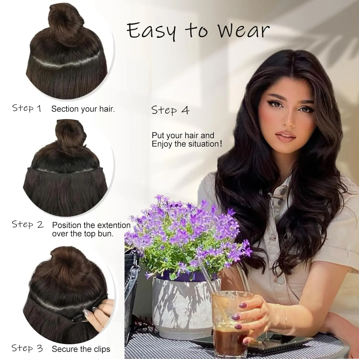 Halo Hair Extensions Invisible Wire long Wavy Synthetic Hairpiece with 4 Secure Clips for Women 20 Inch Black Clip in Hair Extensions