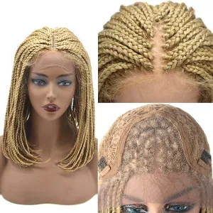 Hand Tied Swiss Lace Front Twist Box Braids Wigs with Baby Hair for Black Women Natural Looking Premium Quality Kanekalon Synthetic Shoulder Length Lightweight Hand Braided Cornrow Glueless Wigs (#27/613M Blonde Color)