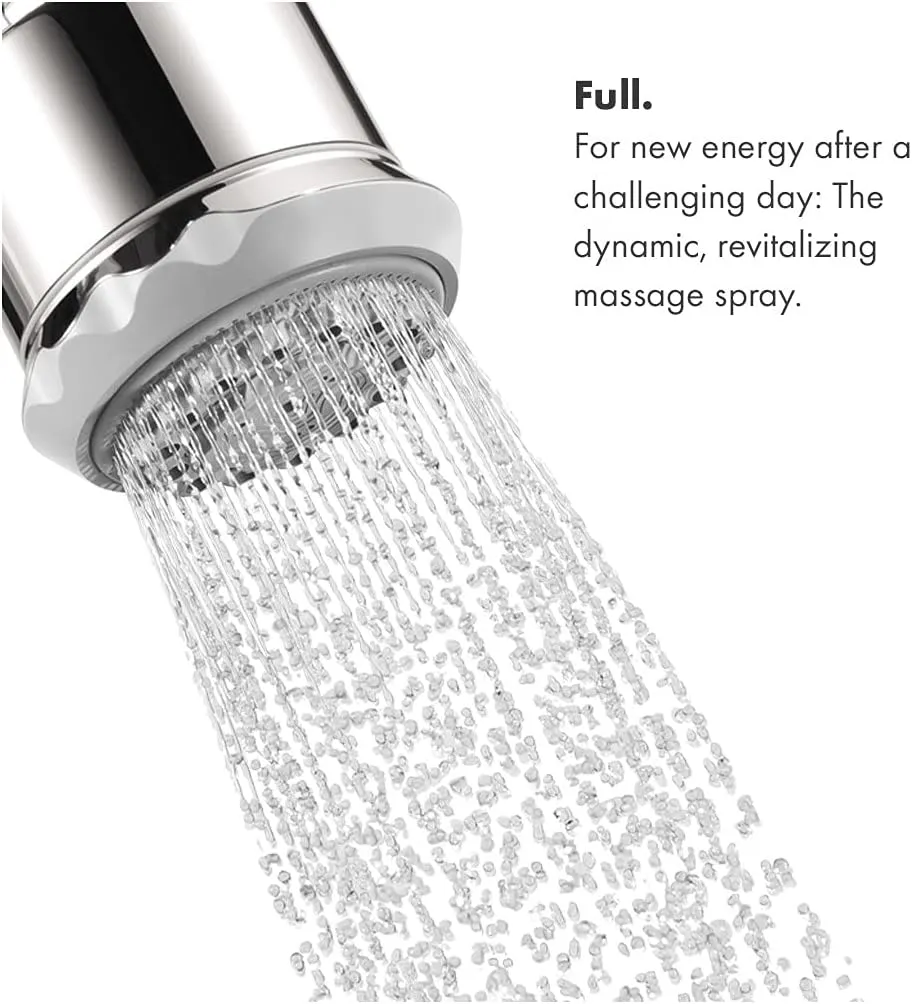 hansgrohe Clubmaster 4-inch Easy Clean Easy Install Showerhead Modern 3-Spray Full, Pulsating Massage, Soft spray with QuickClean in Chrome, 28496001