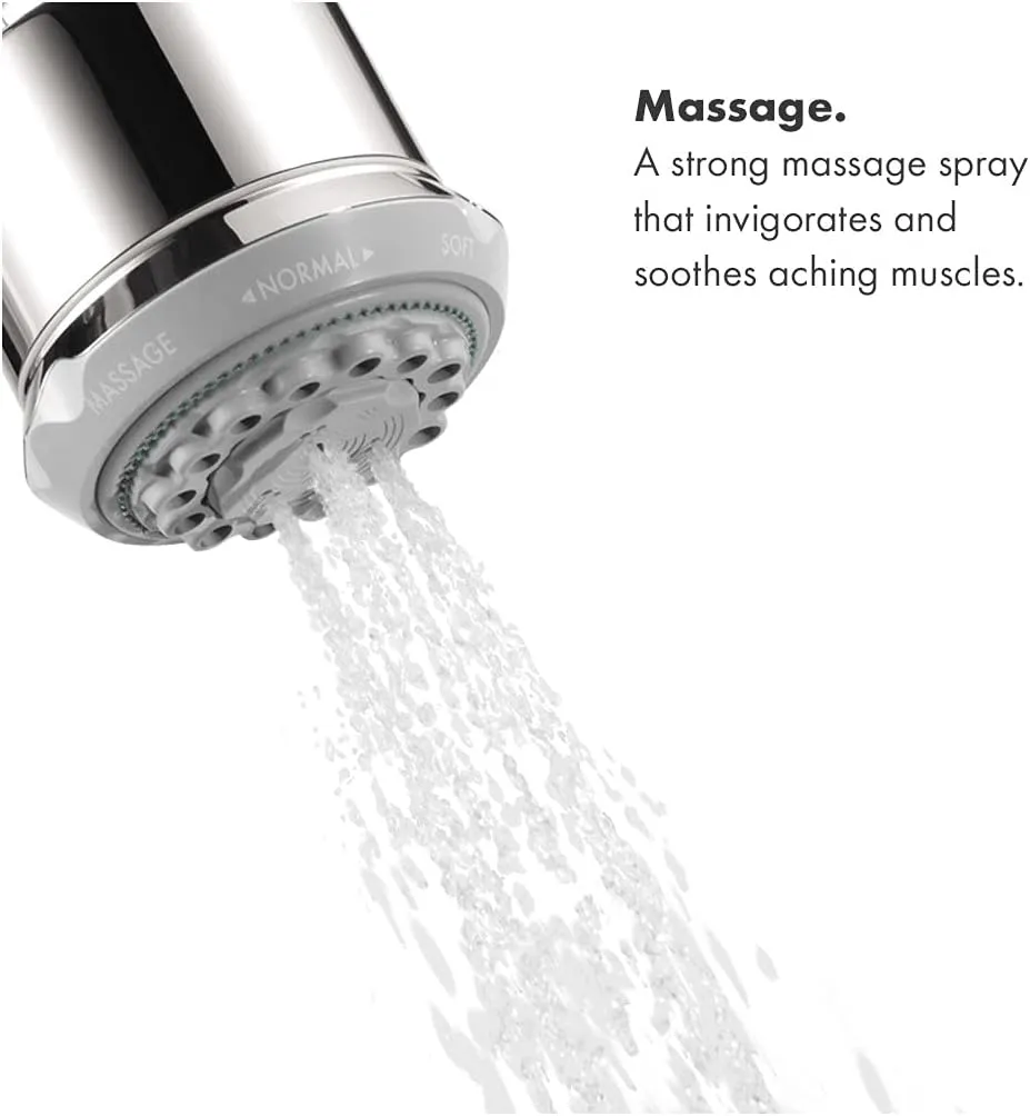 hansgrohe Clubmaster 4-inch Easy Clean Easy Install Showerhead Modern 3-Spray Full, Pulsating Massage, Soft spray with QuickClean in Chrome, 28496001