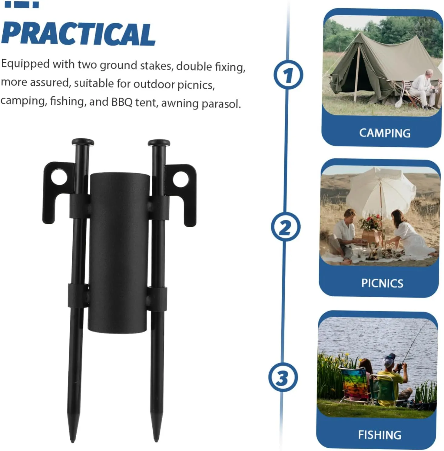 Happyyami Camping Tent Fixator Tarp Pole Holder Awning Rod Fixing Tube Easy Ground Mounting for Stability