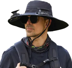 Hat with Fans Solar Power, Ultralight Sun Hat Men & Women Wide Brim Solar Fan Outdoor Fishing Hat-Solar & USB Charging