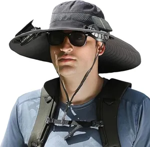 Hat with Fans Solar Power, Ultralight Sun Hat Men & Women Wide Brim Solar Fan Outdoor Fishing Hat-Solar & USB Charging