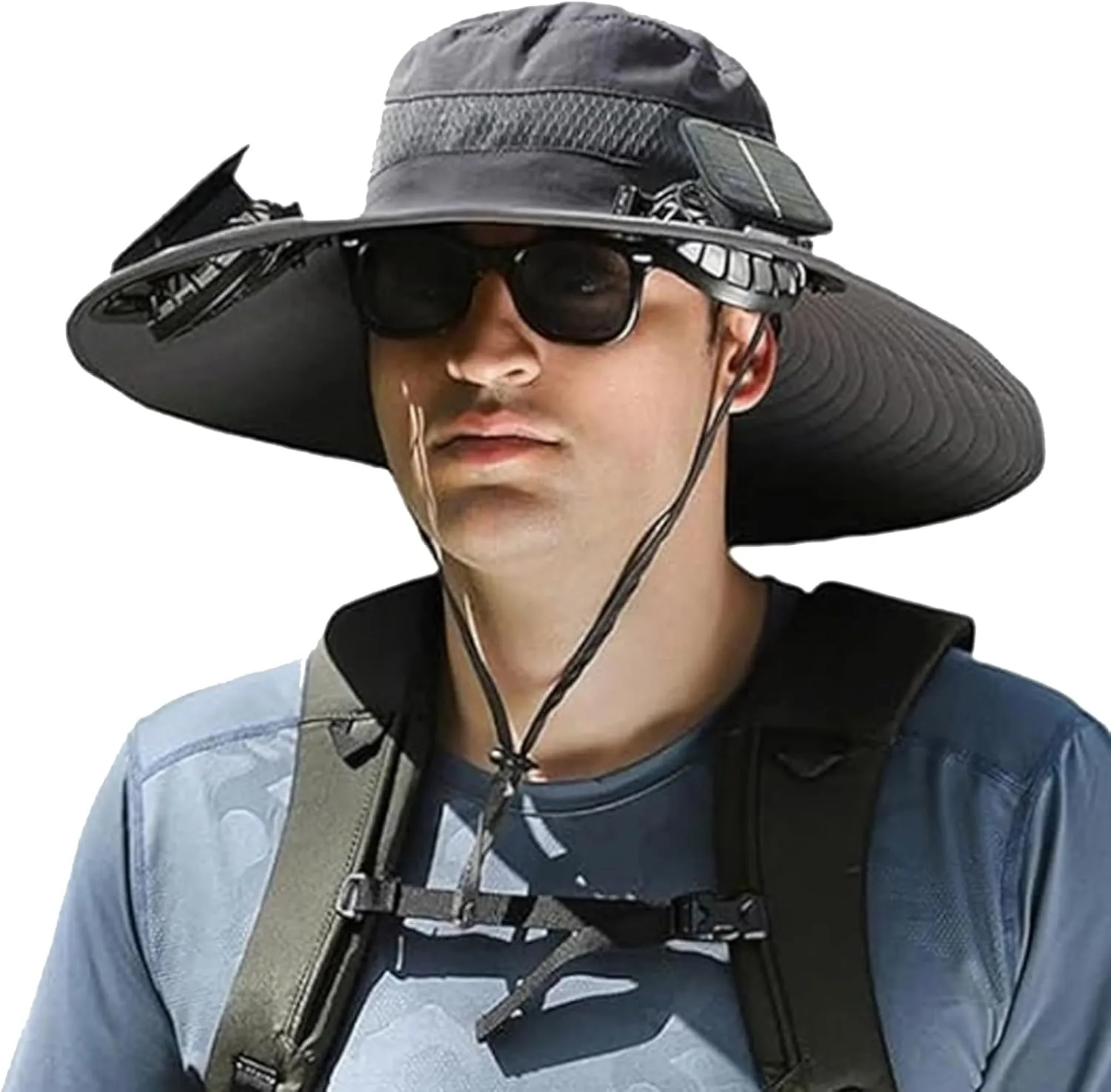 Hat with Fans Solar Power, Ultralight Sun Hat Men & Women Wide Brim Solar Fan Outdoor Fishing Hat-Solar & USB Charging