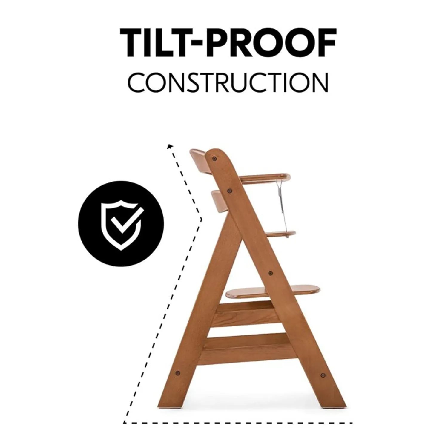 hauck Alpha  Grow Along Solid Beechwood Booster Highchair with Adjustable Seat, 5 Point Safety Harness, & Bumper Bar for Infants & Toddlers, Walnut