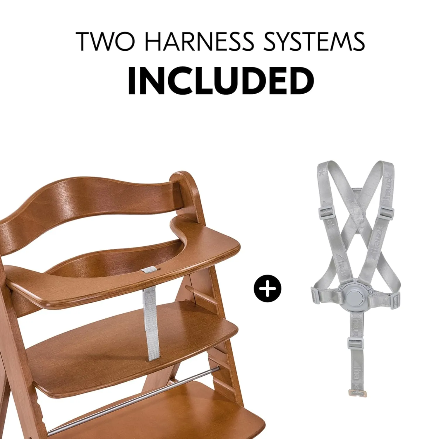hauck Alpha  Grow Along Solid Beechwood Booster Highchair with Adjustable Seat, 5 Point Safety Harness, & Bumper Bar for Infants & Toddlers, Walnut