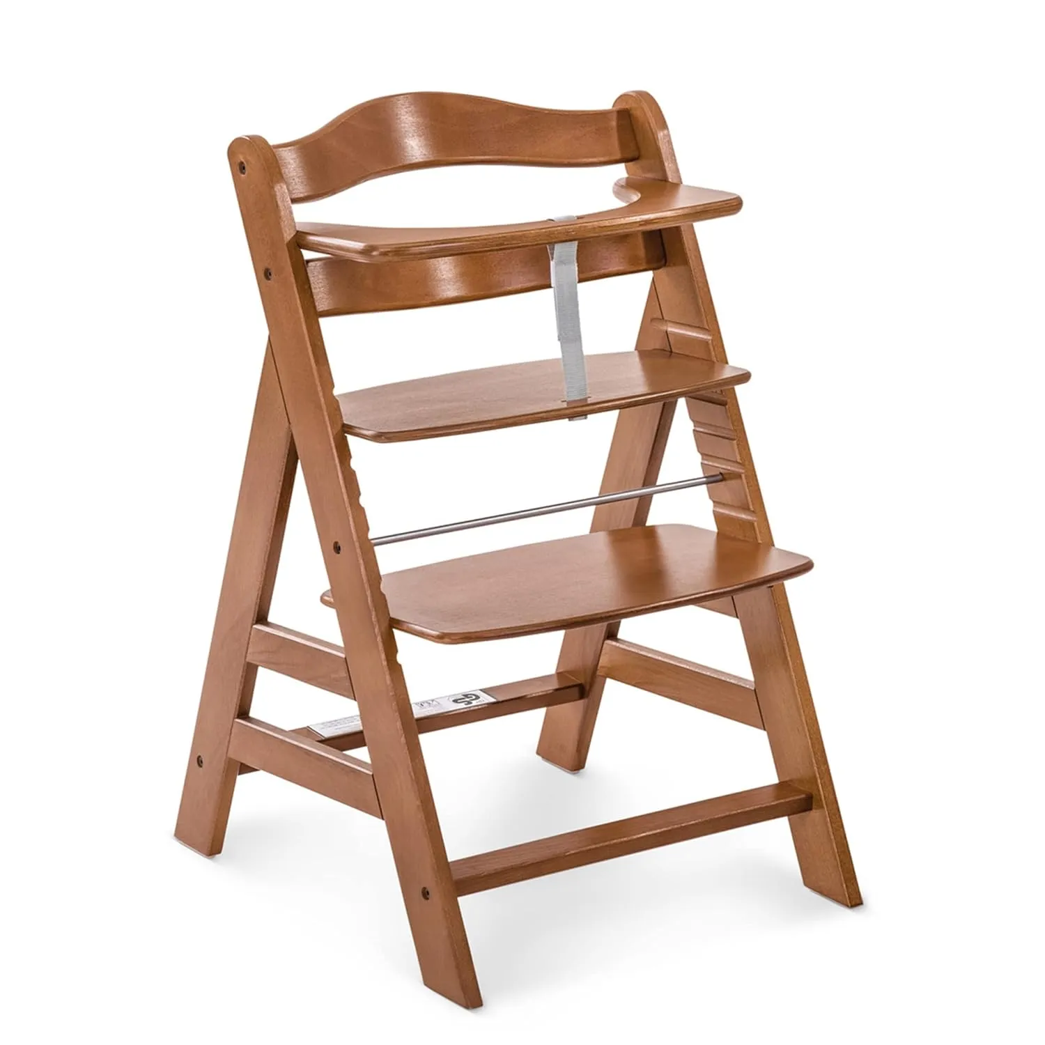 hauck Alpha  Grow Along Solid Beechwood Booster Highchair with Adjustable Seat, 5 Point Safety Harness, & Bumper Bar for Infants & Toddlers, Walnut