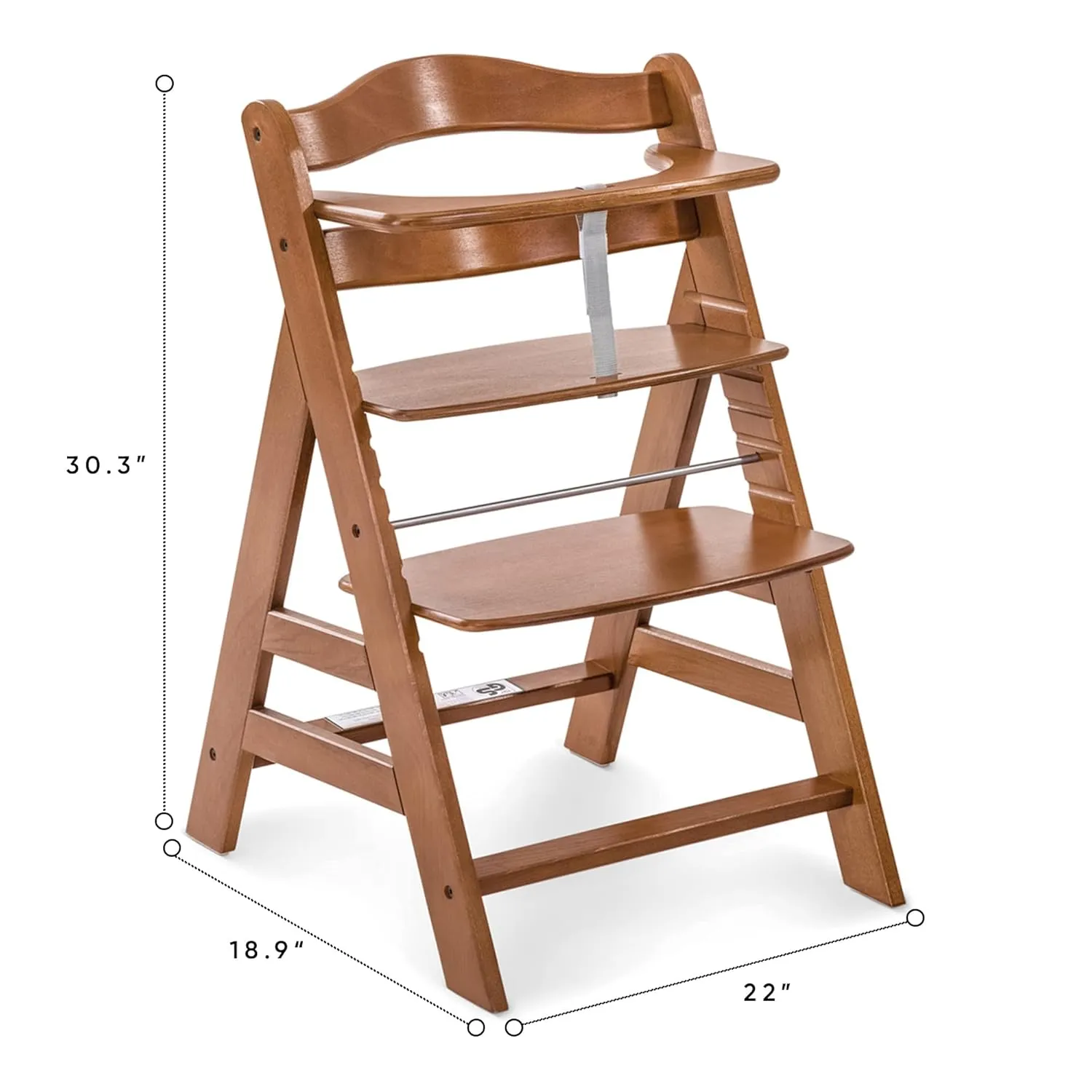 hauck Alpha  Grow Along Solid Beechwood Booster Highchair with Adjustable Seat, 5 Point Safety Harness, & Bumper Bar for Infants & Toddlers, Walnut