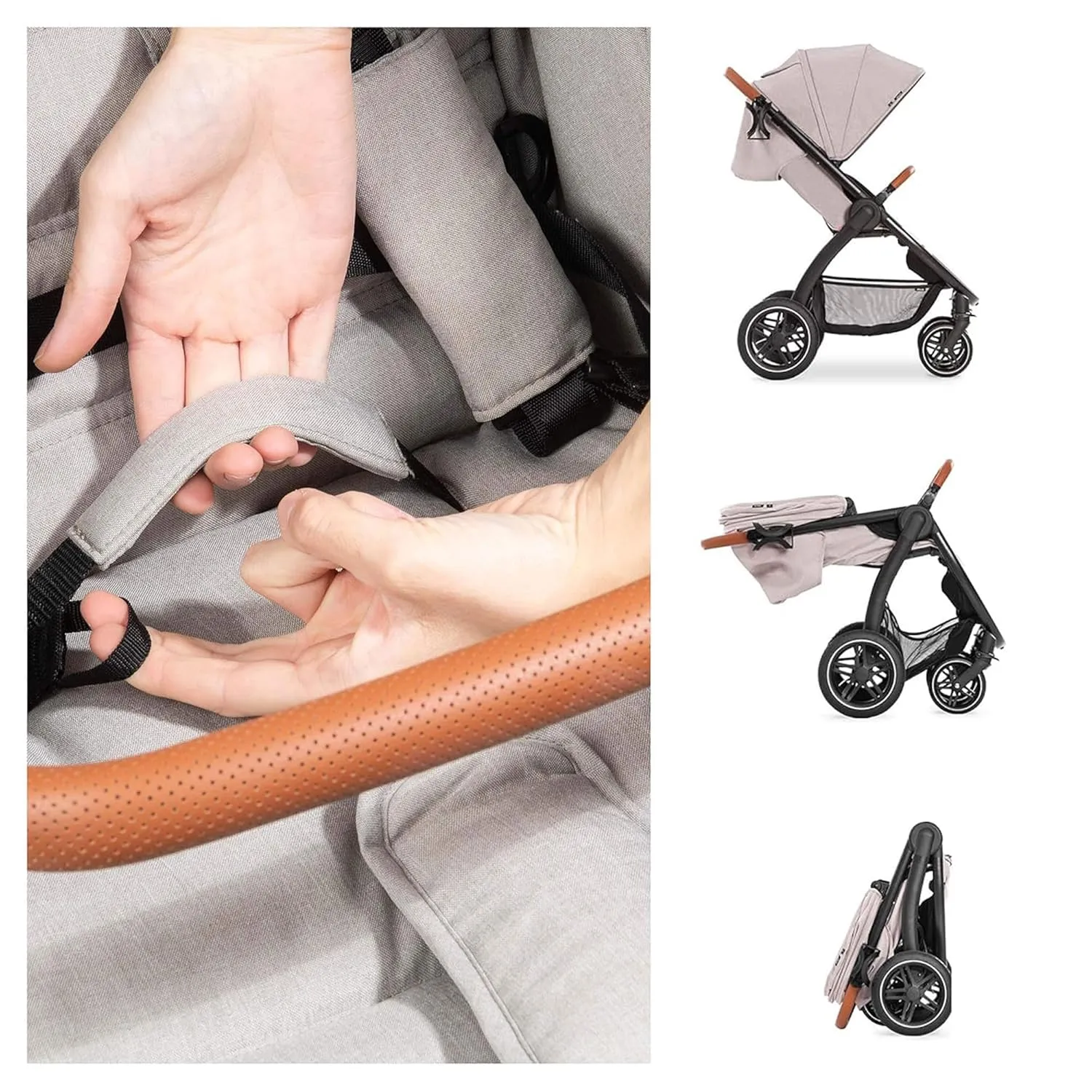 Hauck Uptown Deluxe Stroller - One-Handed Compact Folding, Fully Reclining, Adjustable Height, Cup Holder, Up to 55 lbs. Max Weight - Melange Beige