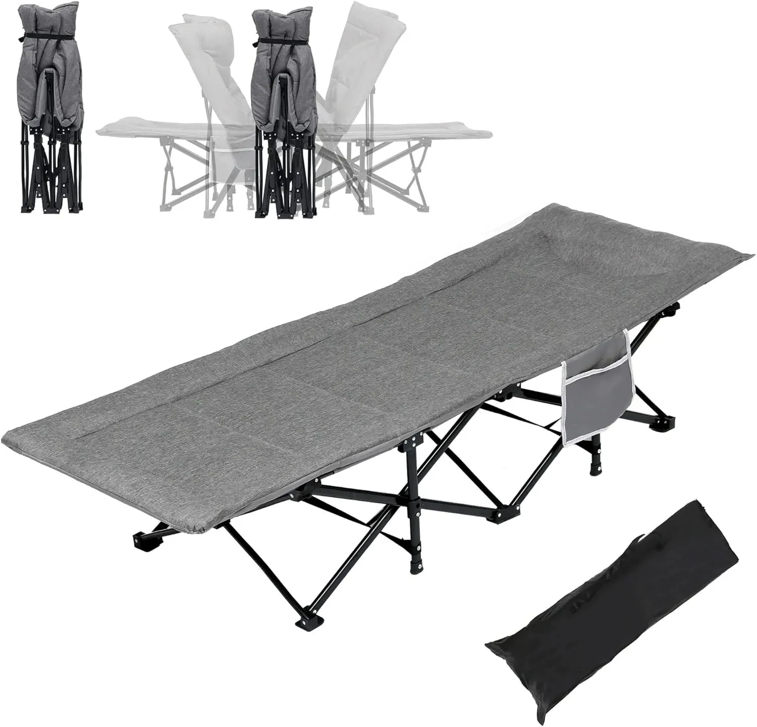 Heavy Duty Folding Camping Cot with Mattress - Portable Extra Wide Oxford Fabric Cot for Adults, Supportive Ergonomic Design w/Carry Bag