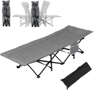 Heavy Duty Folding Camping Cot with Mattress - Portable Extra Wide Oxford Fabric Cot for Adults, Supportive Ergonomic Design w/Carry Bag