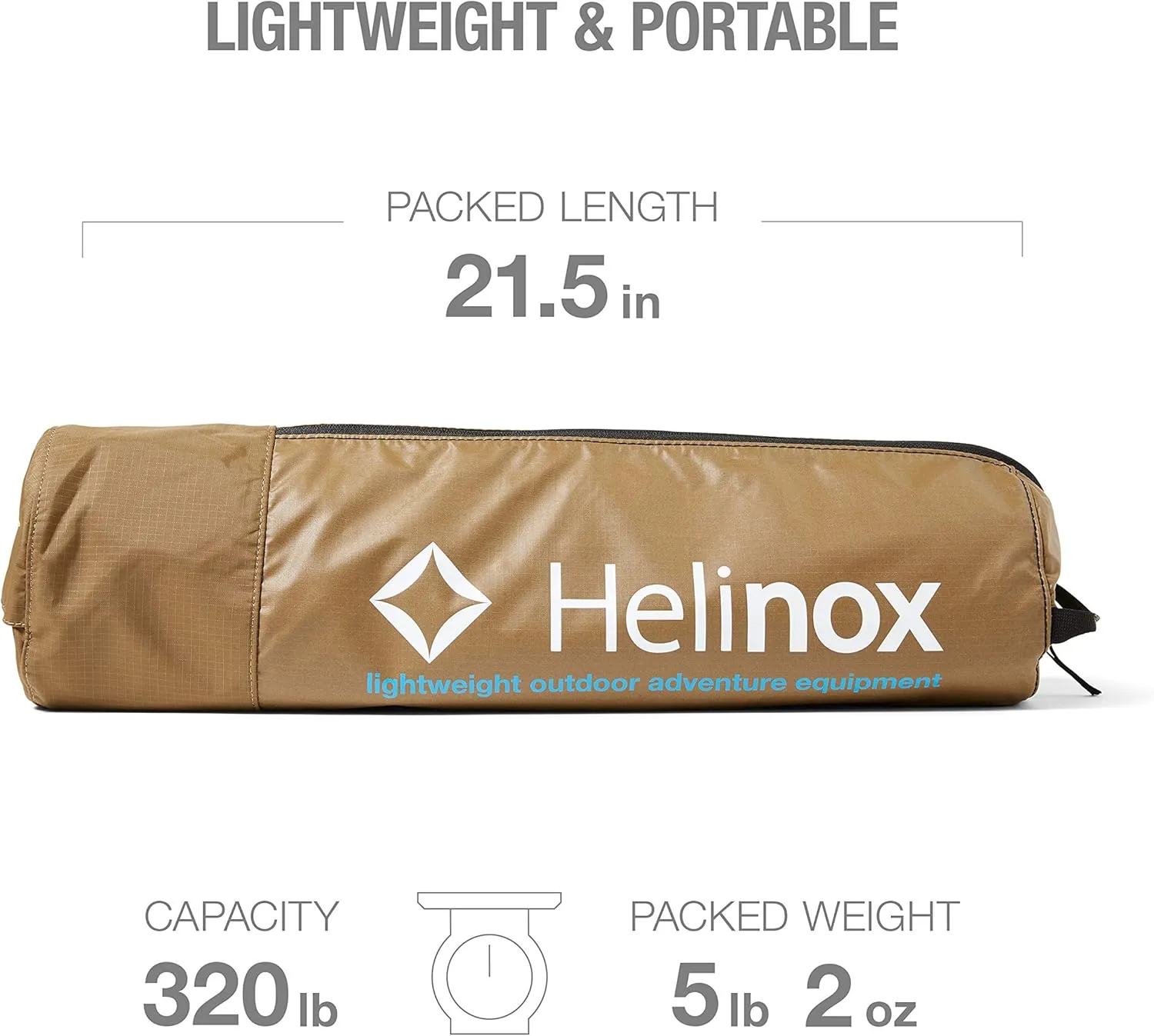 Helinox Cot One Lightweight, Compact, Collapsible, Portable Camping Cot, Regular, Coyote Tan