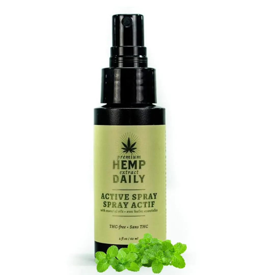 Hemp Daily Active Spray | Hemp Spray with Essential Oils | Vegan, Organic Ingredients | 2 Fluid Ounces (Original Spray, Single)