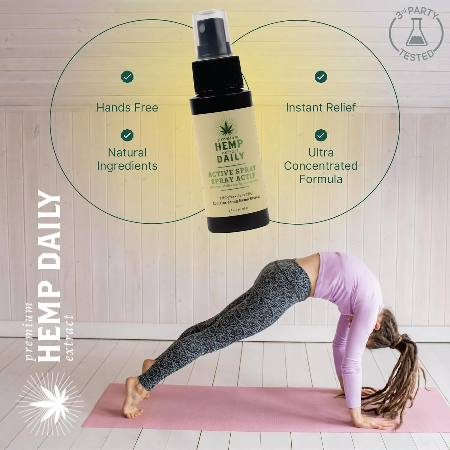 Hemp Daily Active Spray | Hemp Spray with Essential Oils | Vegan, Organic Ingredients | 2 Fluid Ounces (Original Spray, Single)