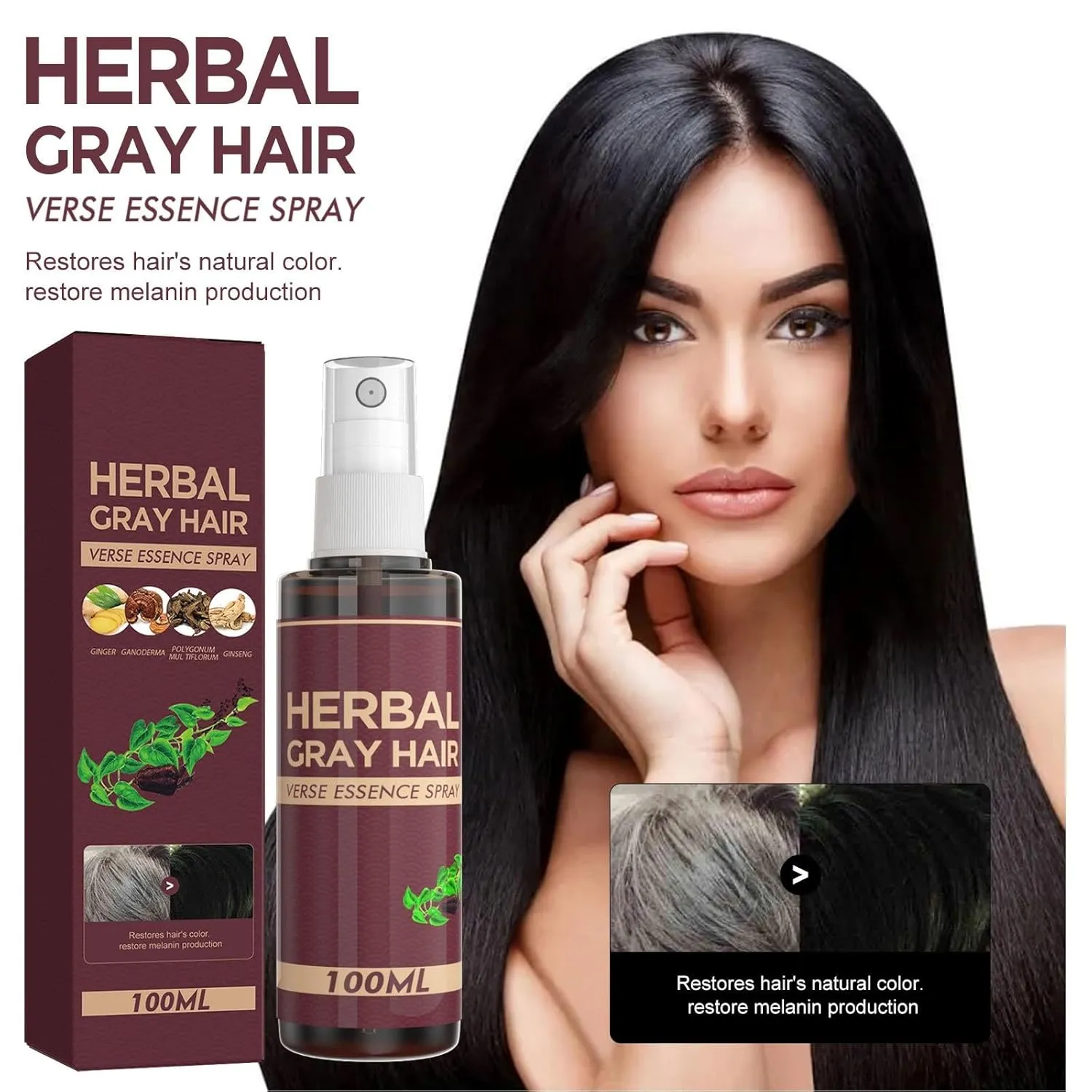 Herbal Essence Hair Spray, Hair Darkening Conditioner Spray, Herbal Hair Coloring Spray, Gray Hair Reverse Herbal Essence Spray, Reverse Grey Hair,100ml (3)