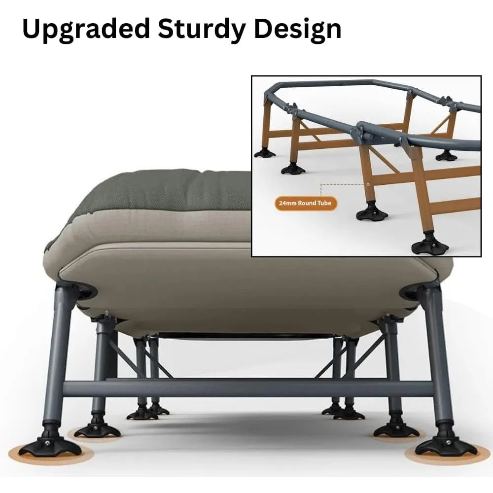 HEXAR® Premium Camping Cot Comfortable Folding Bed 160 KG Capacity 8 Legs Portable Bed 6 Angle Luxury Recliner Lounge Chair Sleeping Mattress Indoor Outdoor Office Lounger Adult Beach Bed (Dark Green)