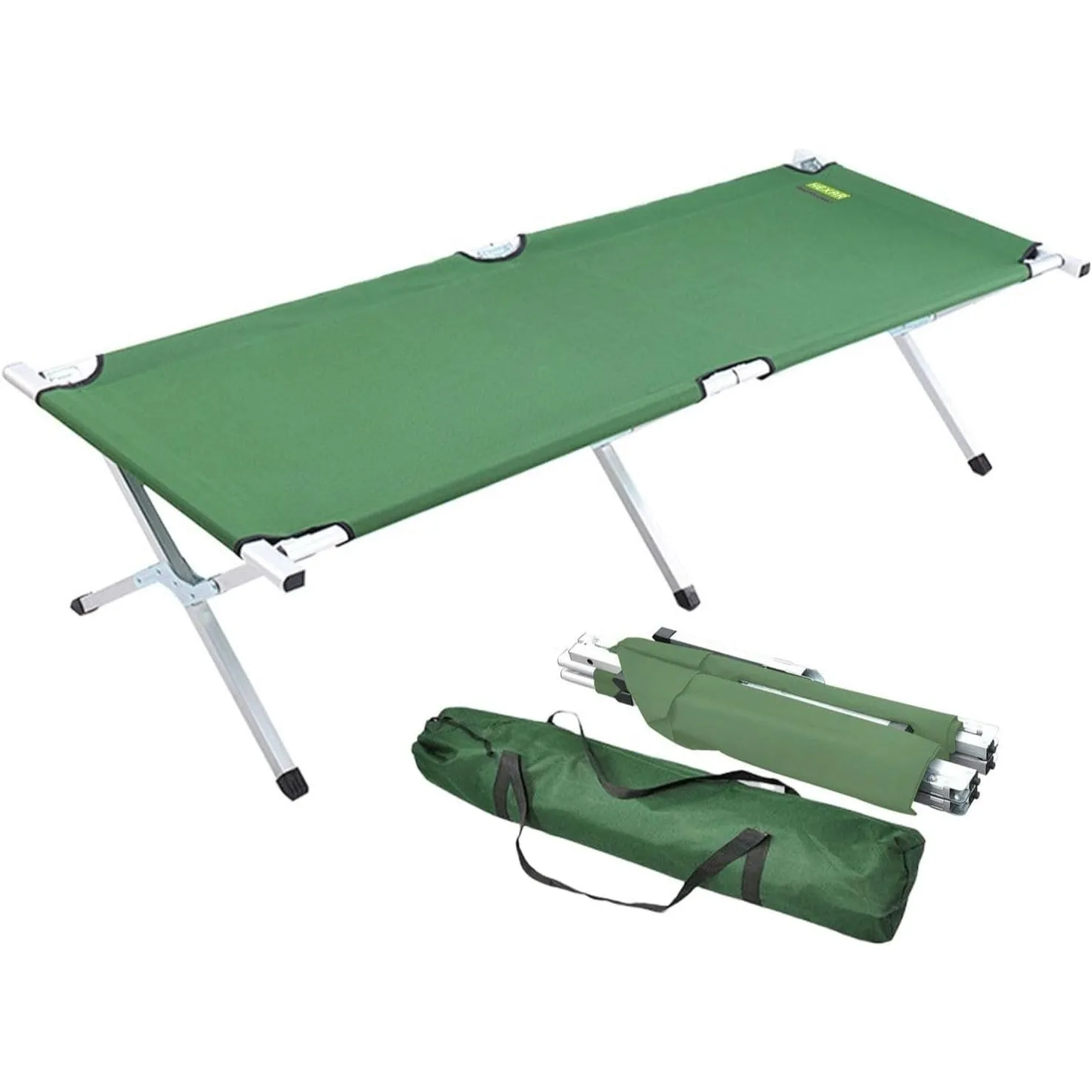 HEXAR® Premium Camping Cot Comfortable Folding Bed 160 KG Capacity 8 Legs Portable Bed 6 Angle Luxury Recliner Lounge Chair Sleeping Mattress Indoor Outdoor Office Lounger Adult Beach Bed (Dark Green)