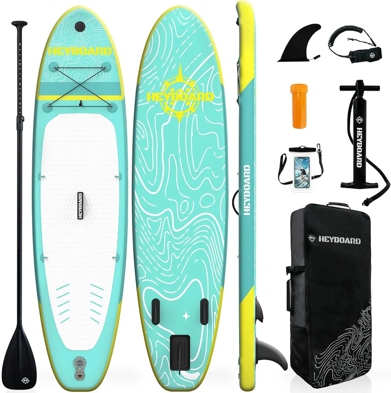 HEYBOARD Inflatable Stand Up Paddle Board 10'6"×32"×6" Standup Paddleboard with Premium SUP Accessories & Backpack, Non-Slip Deck, Waterproof Bag, Leash, Paddle, Hand Pump
