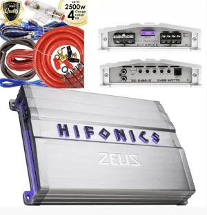 Hifonics Zeus ZG-2400.1D 2400W Mono Class D Subwoofer Amplifier   Audiobank 4 Gauge 2500W Car Amplifier Installation Wiring Kit Red