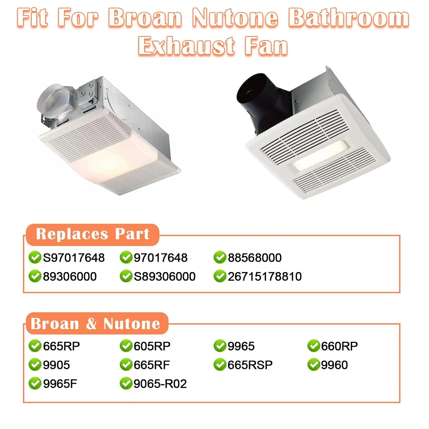 Hiorucet S97017648 97017648 Heater Motor Assembly for Broan Nutone Heater, 665RP 605RP 9965 660RP 9905 665RSP Heater Replacement for Broan Nutone Bathroom Exhaust Fan with a Powerful Heating Element.