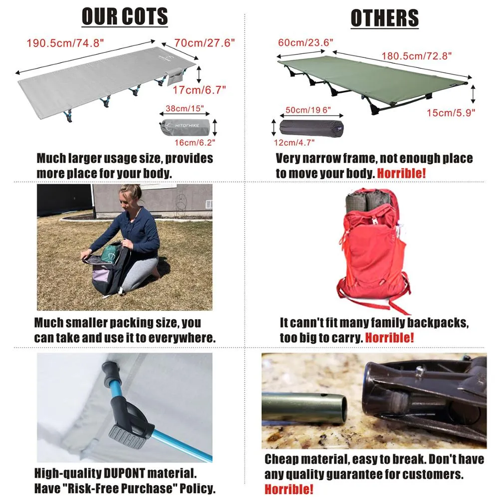 Hitorhike Camping Cot Compact Folding Cot Bed for Outdoor Backpacking Camping Cot Bed Ultralight