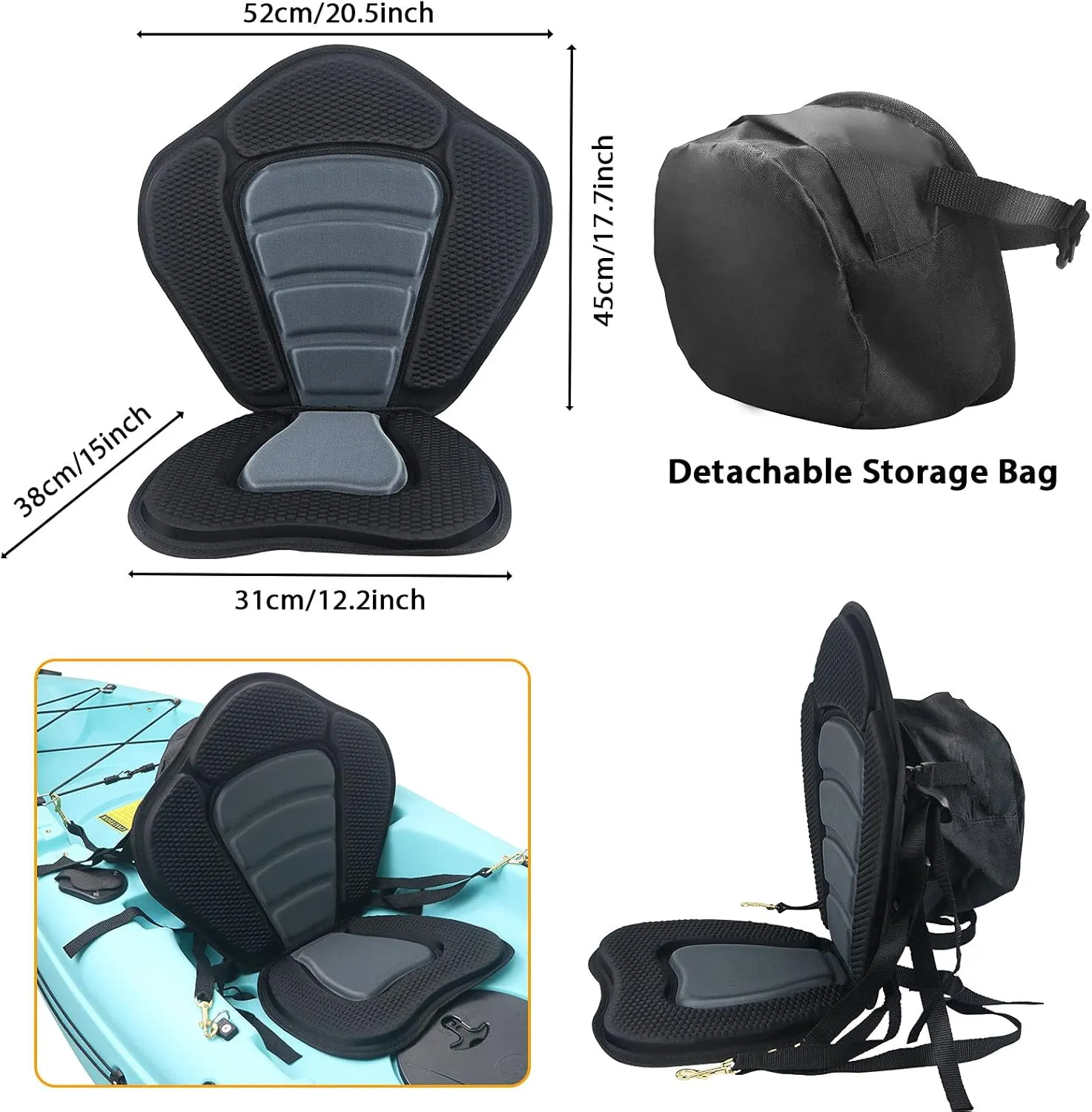 HLOGREE Kayak Seats - 1/2 Pck, Thicken Padded Seat Cushion with Back Support, Canoe & Ocean Sup Compatible