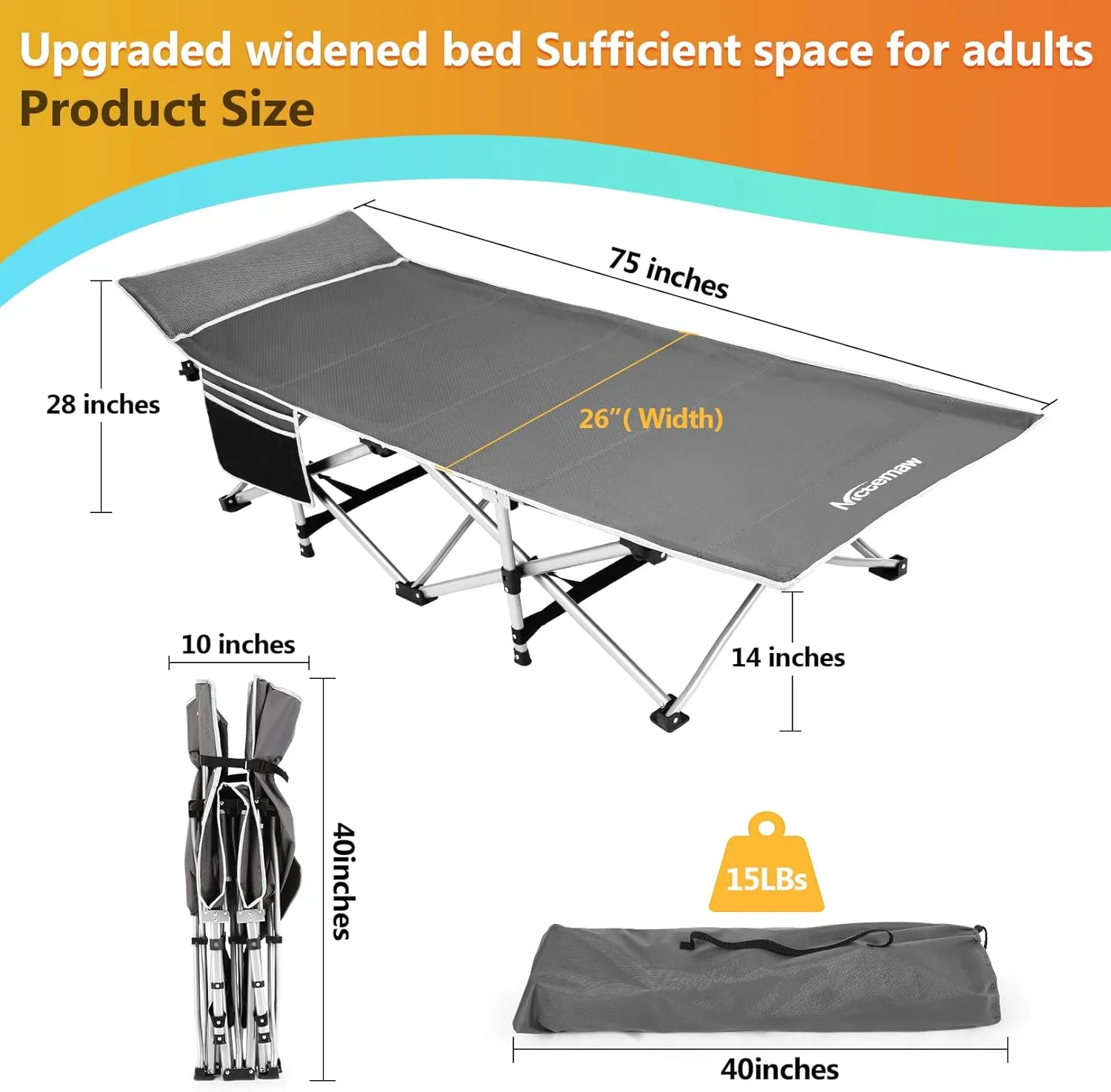 Homdox Camping cot Folding Outdoor Camping Travel Cot and Cot Pad - Quality Lightweight Portable Heavy Duty Adult Travel Cot Double Layer Oxford Portable Travel Camp Cots for Camp/Office/Home