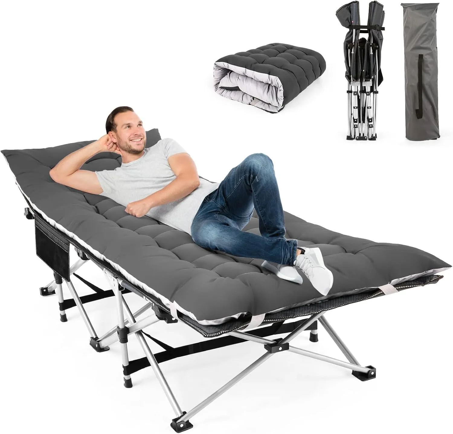 Homdox Camping cot Folding Outdoor Camping Travel Cot and Cot Pad - Quality Lightweight Portable Heavy Duty Adult Travel Cot Double Layer Oxford Portable Travel Camp Cots for Camp/Office/Home