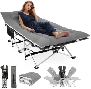 Homdox Camping cot Folding Outdoor Camping Travel Cot and Cot Pad - Quality Lightweight Portable Heavy Duty Adult Travel Cot Double Layer Oxford Portable Travel Camp Cots for Camp/Office/Home