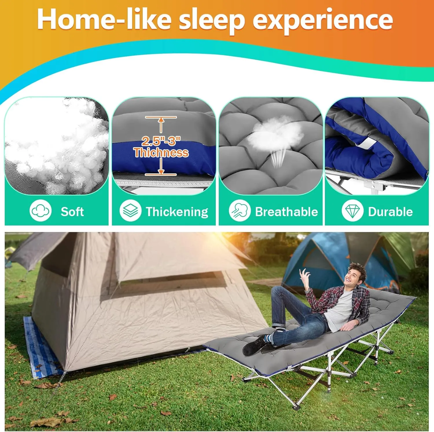 Homdox Camping cot Folding Outdoor Camping Travel Cot and Cot Pad - Quality Lightweight Portable Heavy Duty Adult Travel Cot Double Layer Oxford Portable Travel Camp Cots for Camp/Office/Home