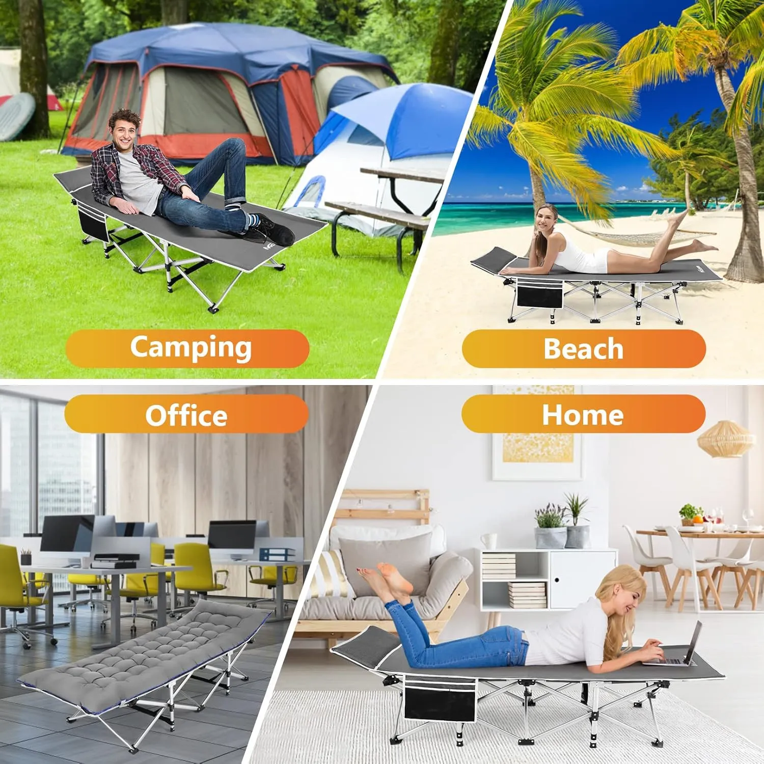 Homdox Camping cot Folding Outdoor Camping Travel Cot and Cot Pad - Quality Lightweight Portable Heavy Duty Adult Travel Cot Double Layer Oxford Portable Travel Camp Cots for Camp/Office/Home