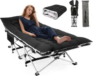 Homdox Camping cot Folding Outdoor Camping Travel Cot with Pad 900LBS(Max Load) - Quality Lightweight Portable Heavy Duty Adult Travel Cot Double Layer Oxford Camp Cots for Camp/Office/Home