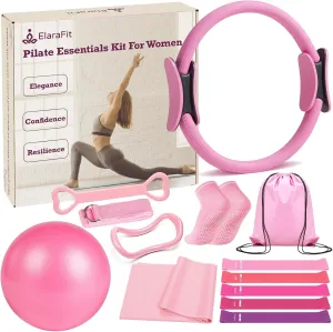 Home Pilates Kit for Women Pilates Equipment Ring and Ball Set Magic Circle Hoop with 5 Resistance Bands Compact Toning Fitness Essentials Starter Set Accessories