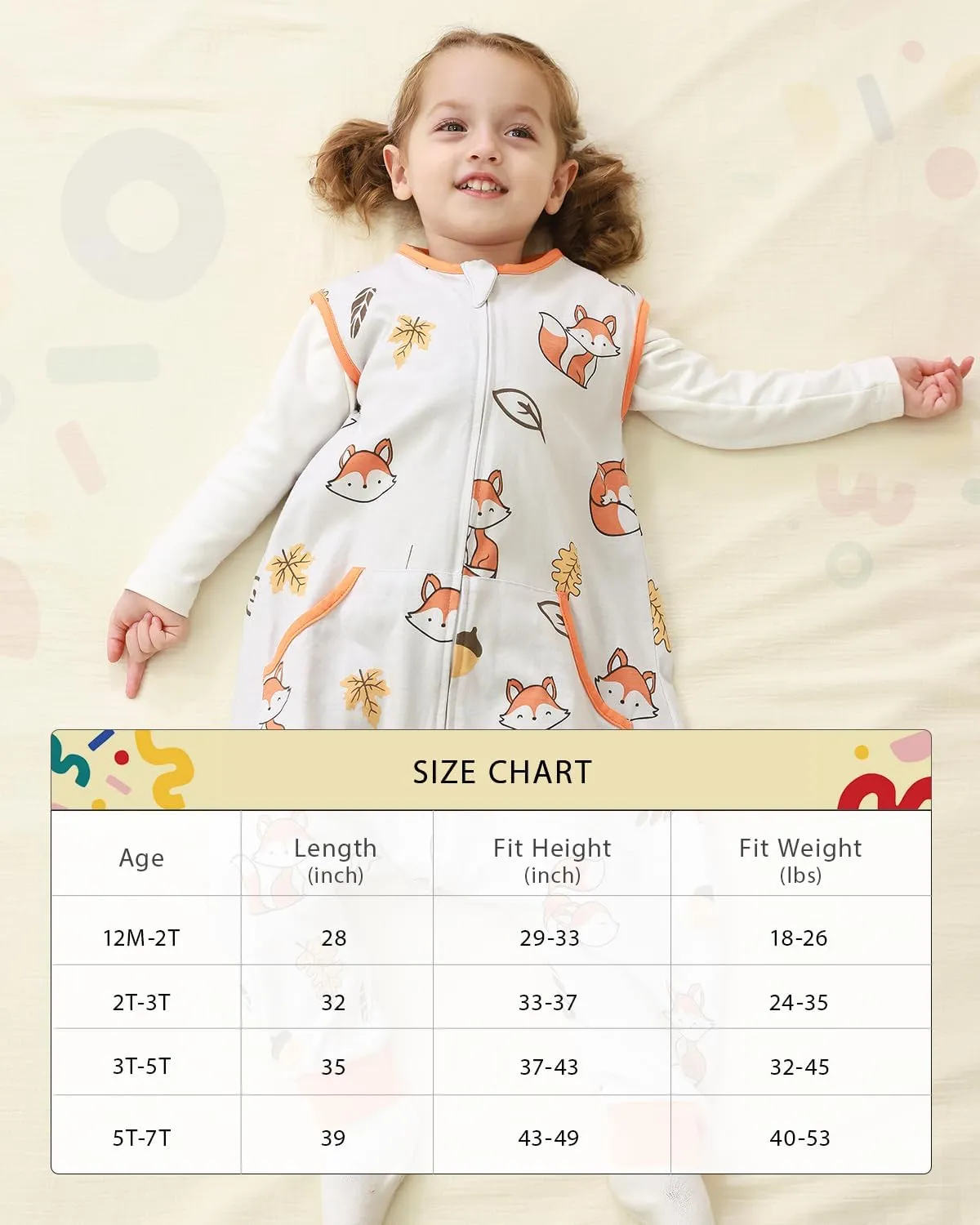 HOMEAL 0.5Tog Sleep Sack with Feet, Toddler Sleep Sacks 3T-5T,Toddler Sleeping Sack with Legs,Fox