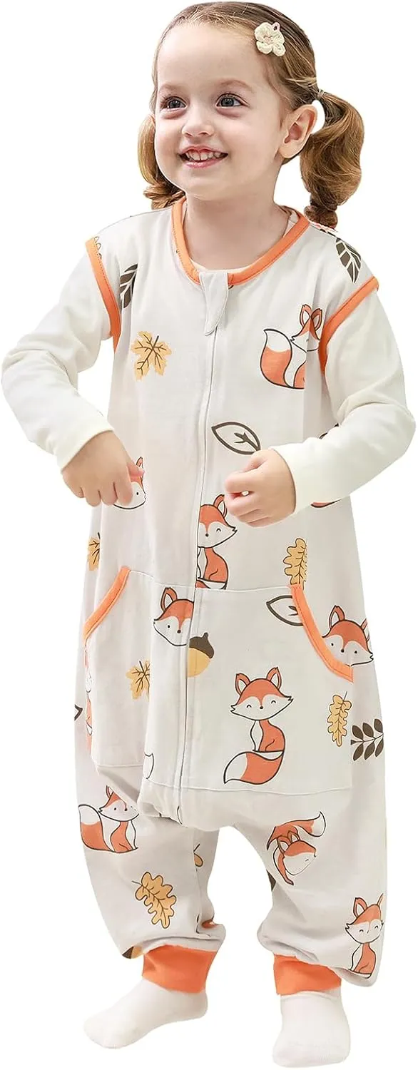 HOMEAL 0.5Tog Sleep Sack with Feet, Toddler Sleep Sacks 3T-5T,Toddler Sleeping Sack with Legs,Fox