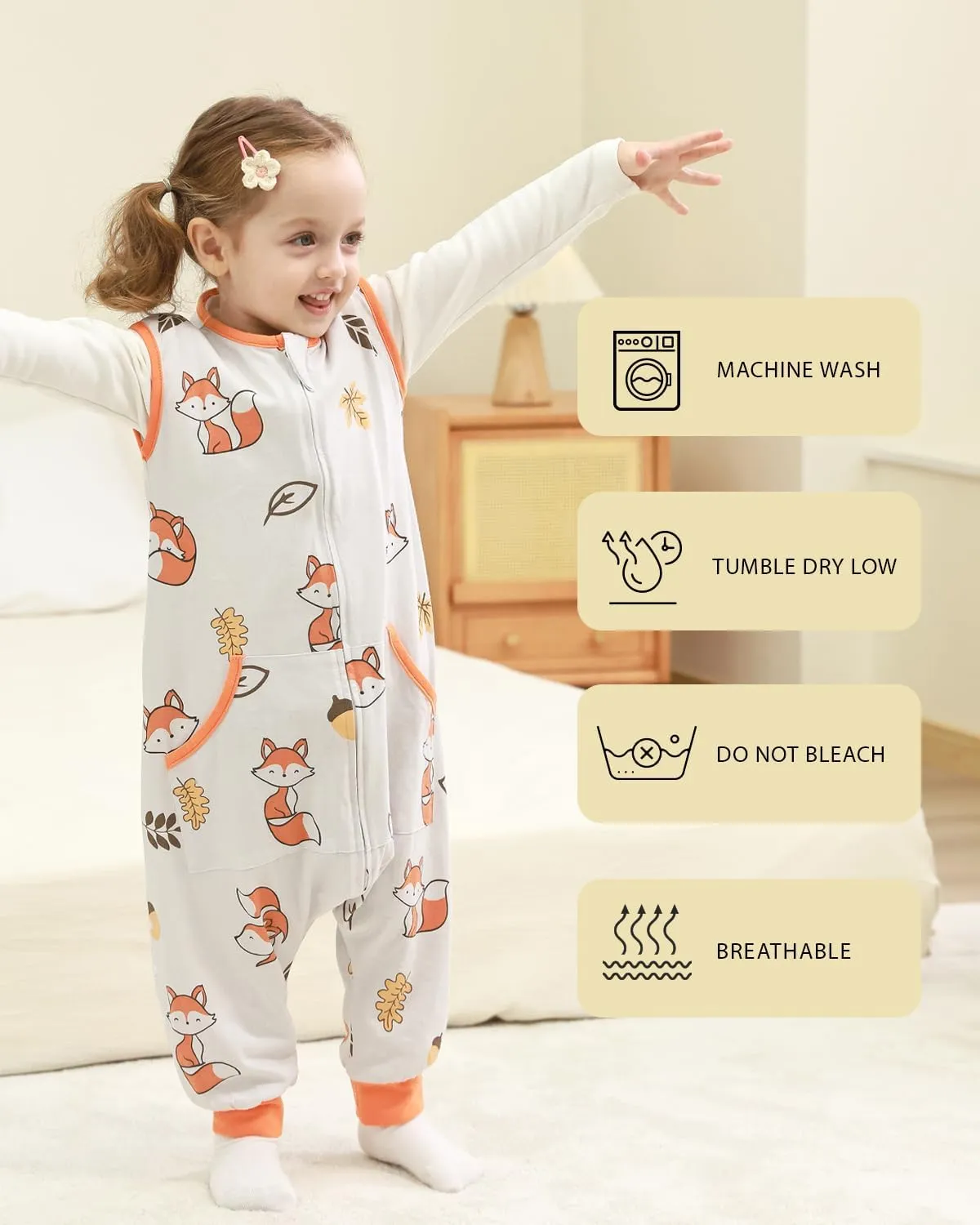 HOMEAL 0.5Tog Sleep Sack with Feet, Toddler Sleep Sacks 3T-5T,Toddler Sleeping Sack with Legs,Fox