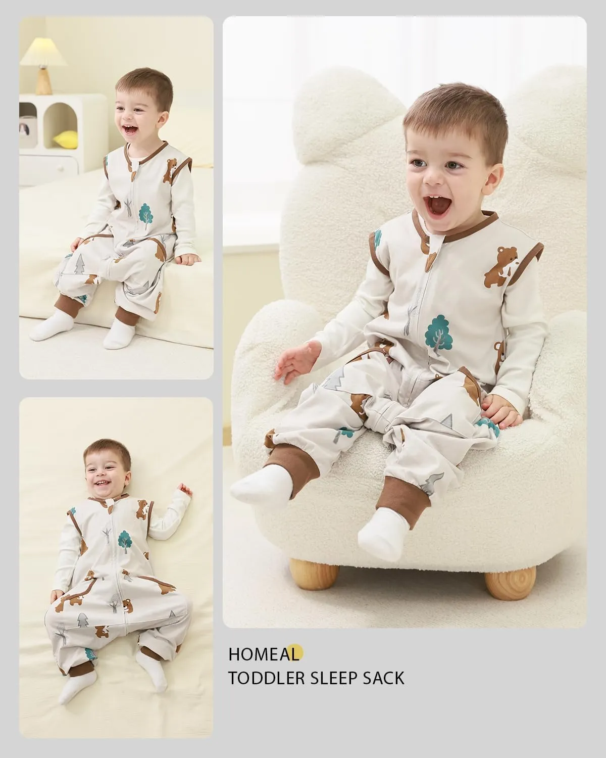 HOMEAL 0.5Tog Toddler Sleep Sacks 2T-3T,Toddler Sleeping Sack with Legs, Sleep Sacks, Wearable Blanket Brown Bear
