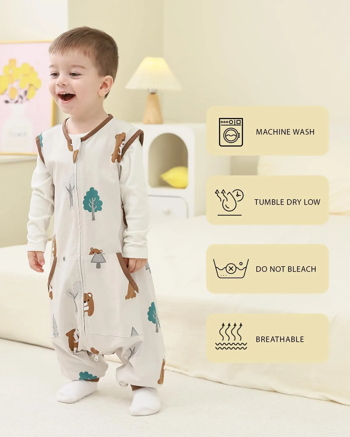HOMEAL 0.5Tog Toddler Sleep Sacks 2T-3T,Toddler Sleeping Sack with Legs, Sleep Sacks, Wearable Blanket Brown Bear