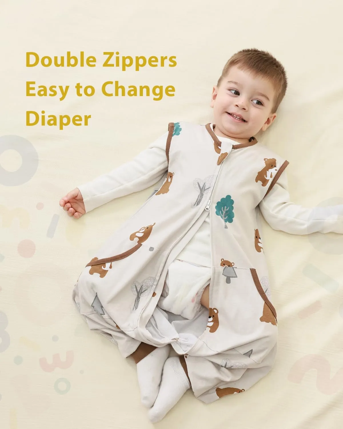 HOMEAL 0.5Tog Toddler Sleep Sacks 2T-3T,Toddler Sleeping Sack with Legs, Sleep Sacks, Wearable Blanket Brown Bear