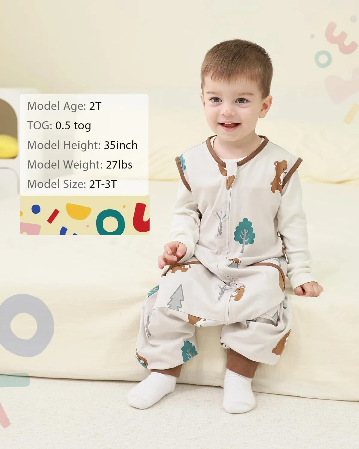 HOMEAL 0.5Tog Toddler Sleep Sacks 2T-3T,Toddler Sleeping Sack with Legs, Sleep Sacks, Wearable Blanket Brown Bear