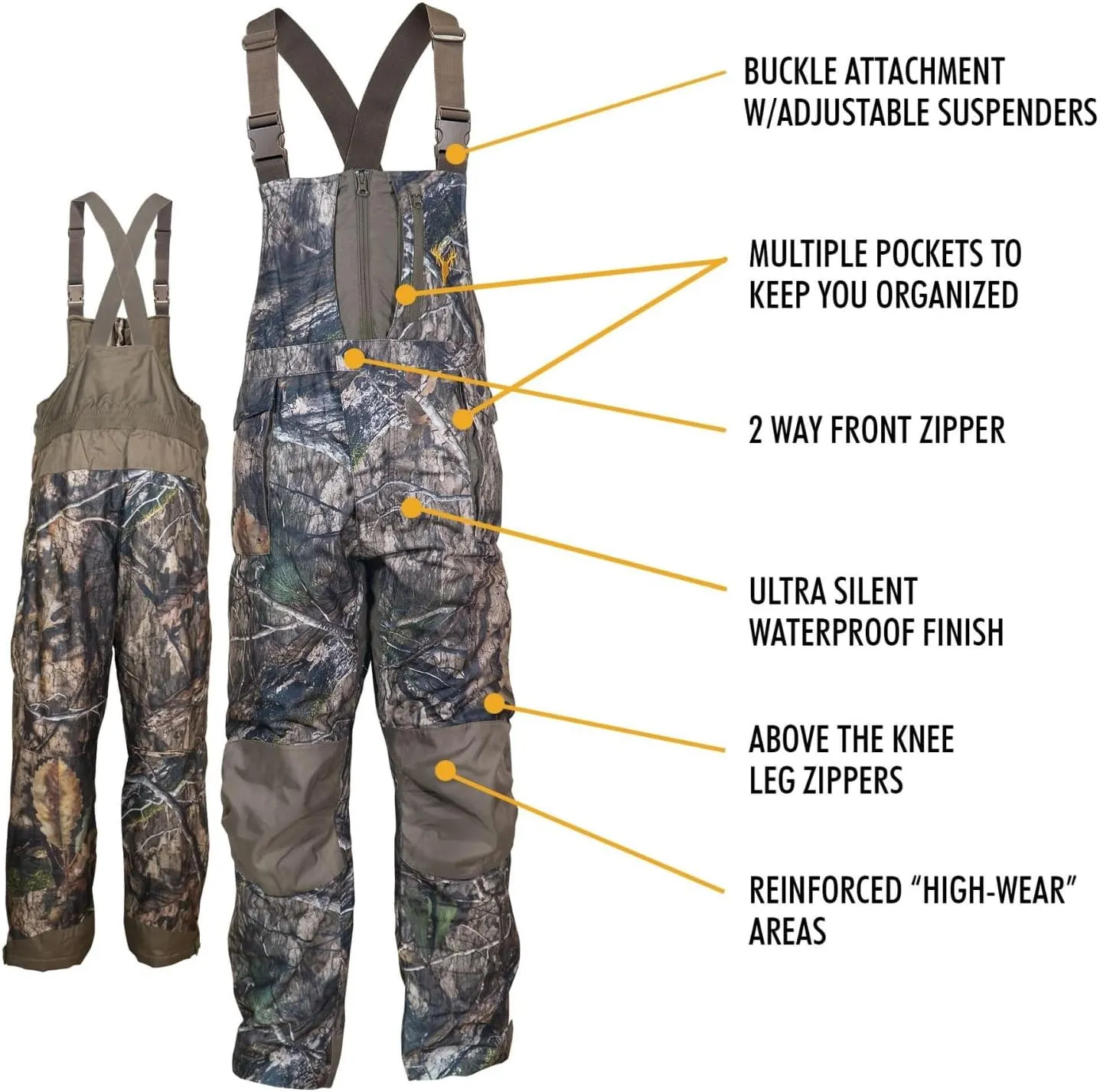 HOT SHOT Men’s Elite Camo Hunting Bib, Waterproof Men’s Camouflage Overalls, Insulated All-Day Cold Weather Hunting Clothes