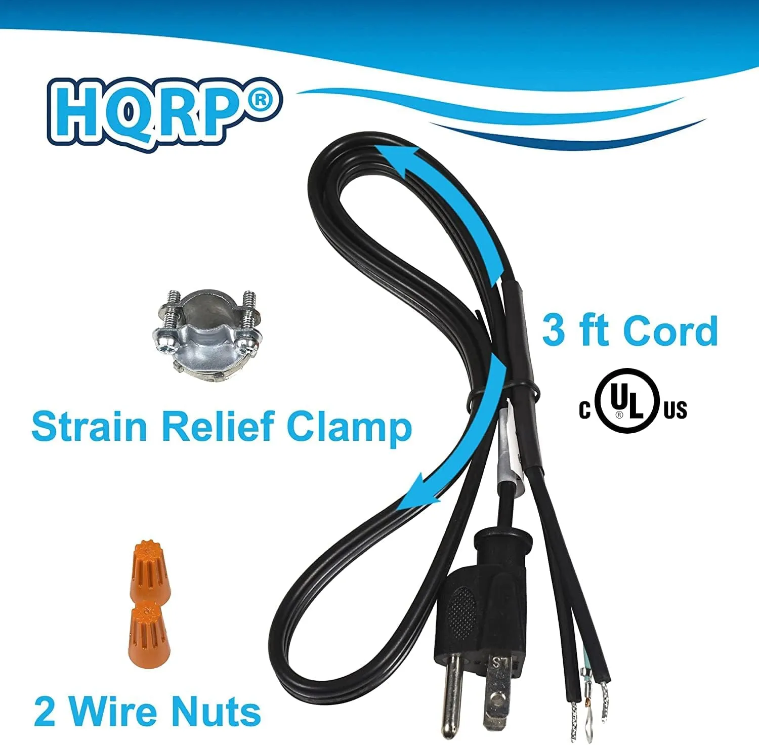 HQRP 2-Pack Garbage Disposal Power Cord Kits Compatible with InSinkErator CRD-00 Replacement fits Badger, Compact, Cover-Control-Plus, Essential, Excel, Select, Select Plus, Septic Assist, SupremeSS